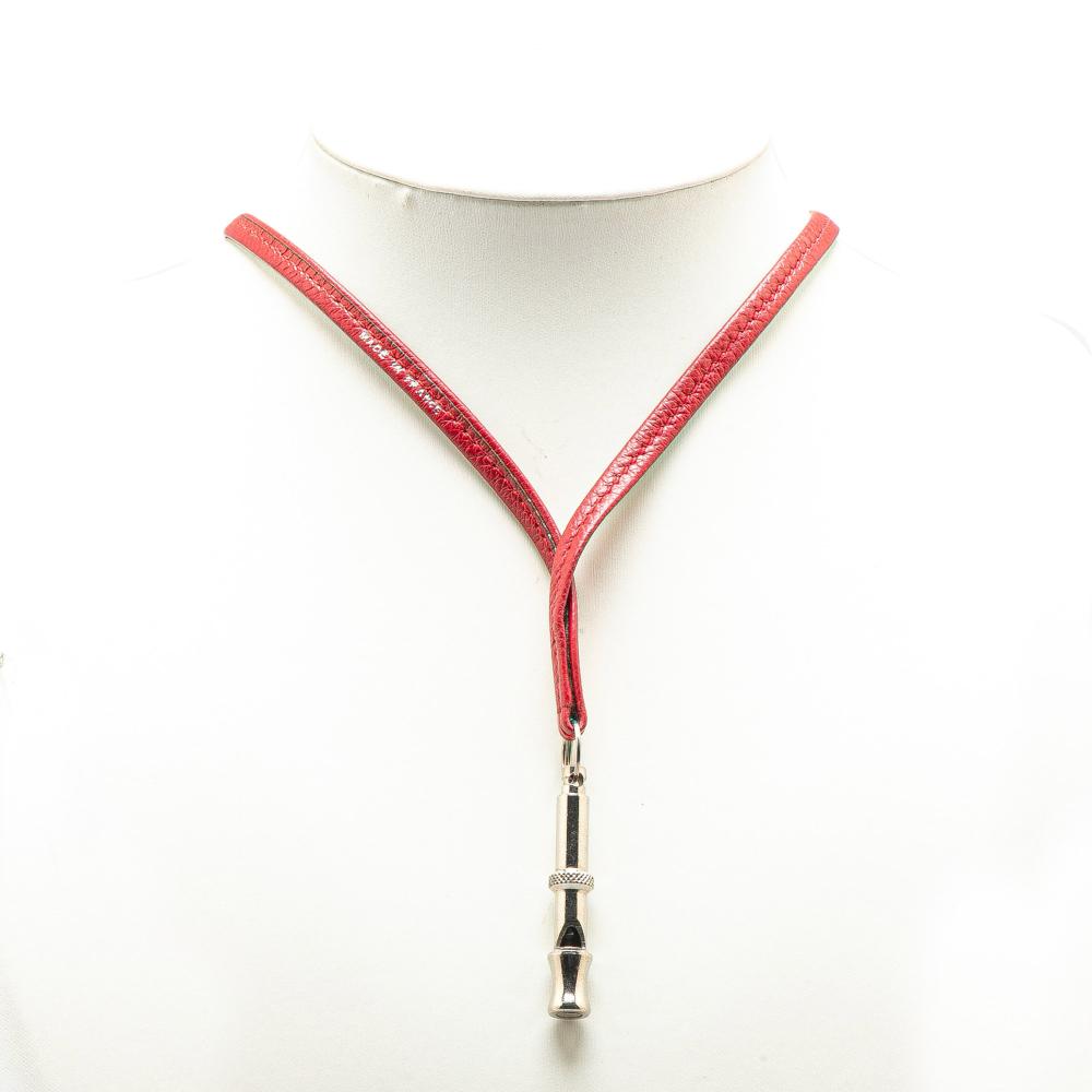 Hermès AB Hermès Red with Silver Calf Leather Ultrasonic Dog Whistle Necklace France