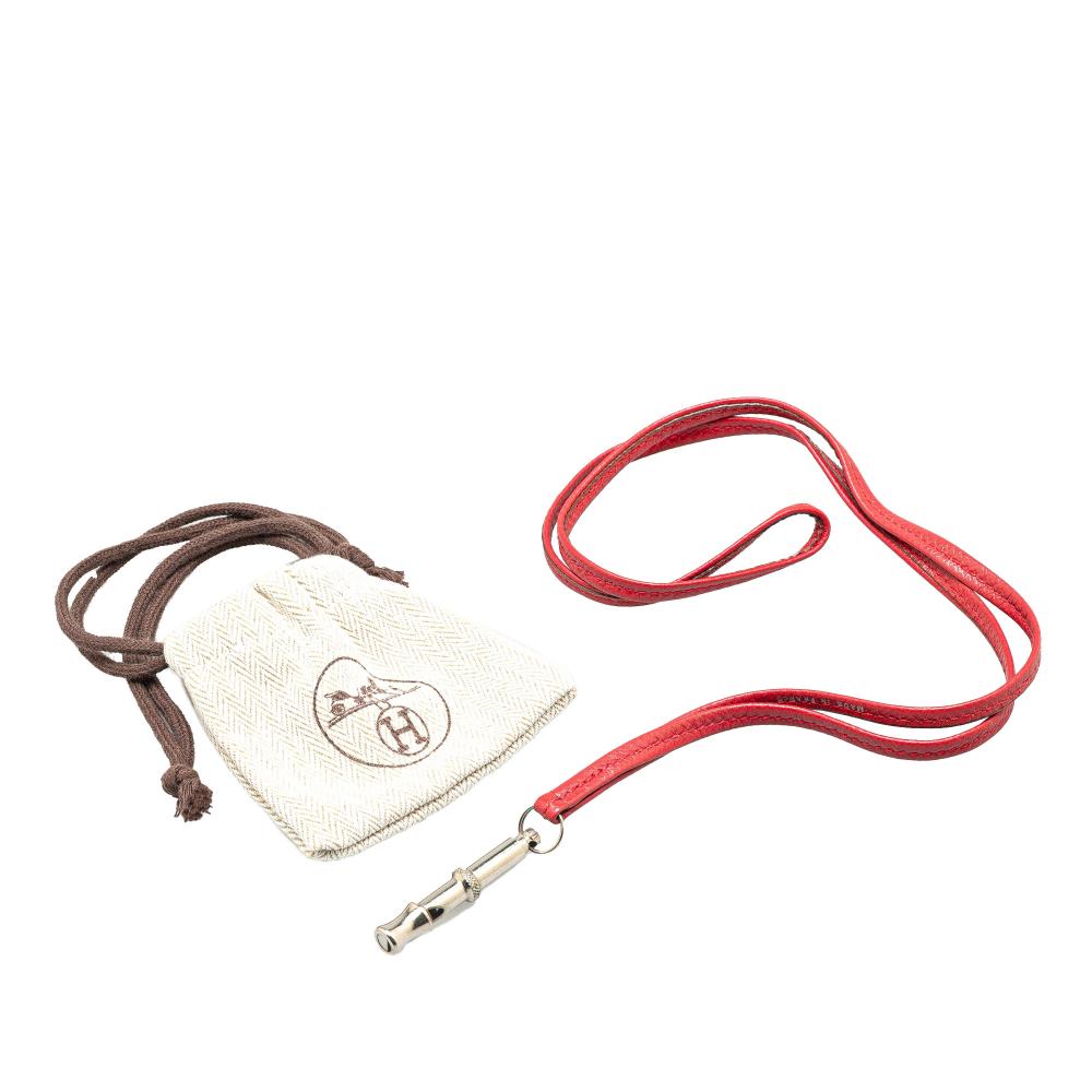 Hermès AB Hermès Red with Silver Calf Leather Ultrasonic Dog Whistle Necklace France