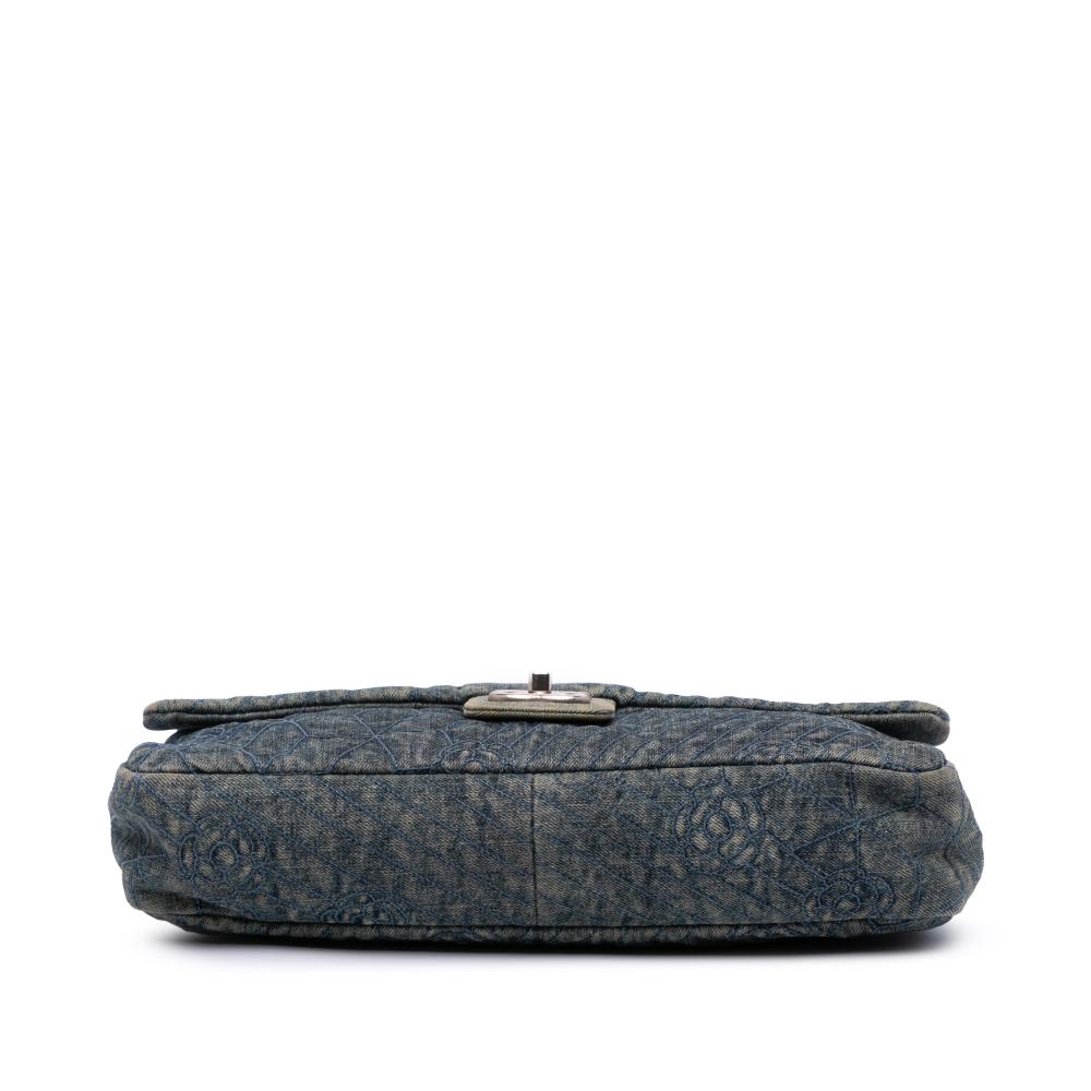Chanel B Chanel Blue Denim Denim Fabric Large Embroidered Camellia Flap Italy