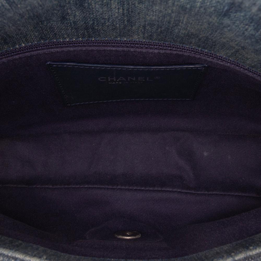 Chanel B Chanel Blue Denim Denim Fabric Large Embroidered Camellia Flap Italy