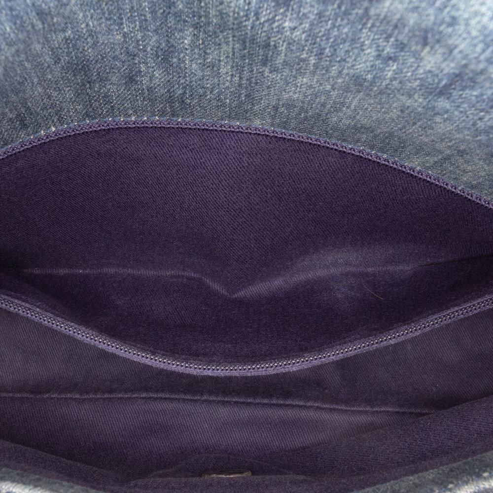 Chanel B Chanel Blue Denim Denim Fabric Large Embroidered Camellia Flap Italy