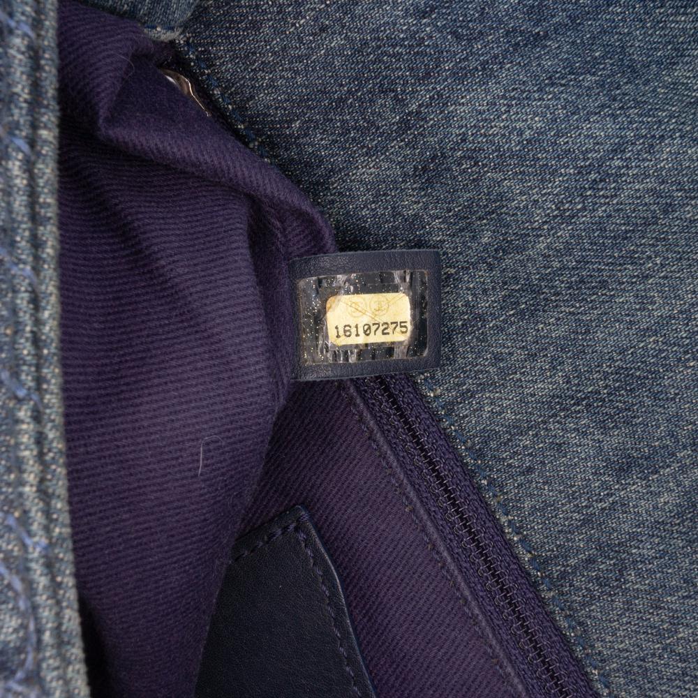 Chanel B Chanel Blue Denim Denim Fabric Large Embroidered Camellia Flap Italy