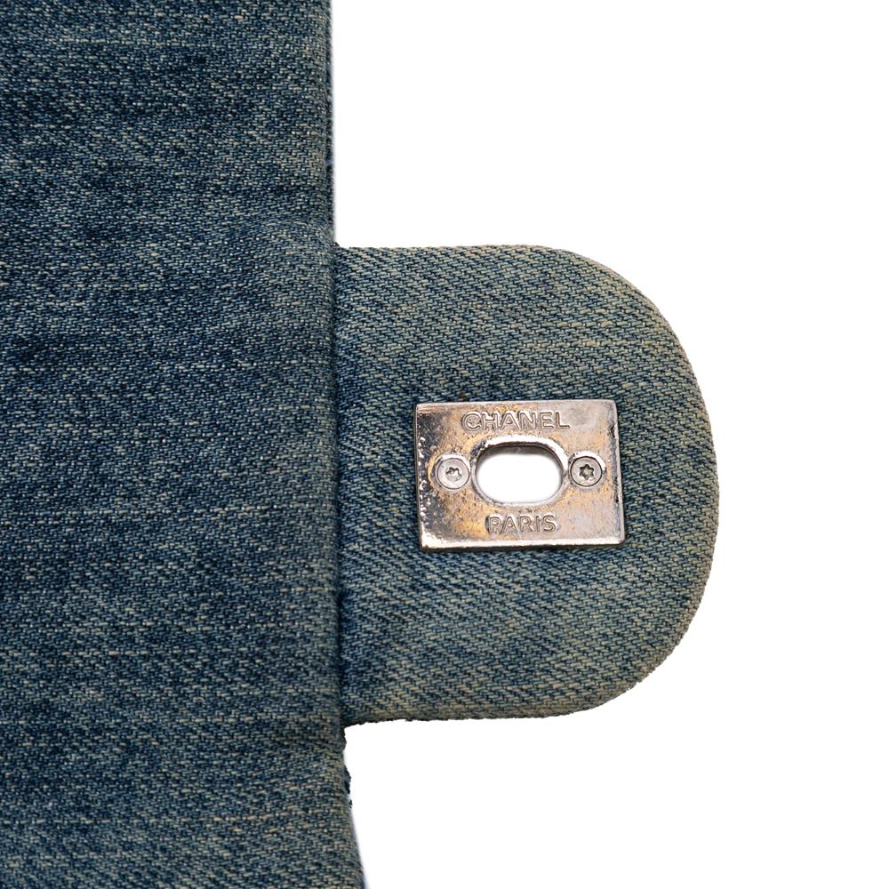 Chanel B Chanel Blue Denim Denim Fabric Large Embroidered Camellia Flap Italy