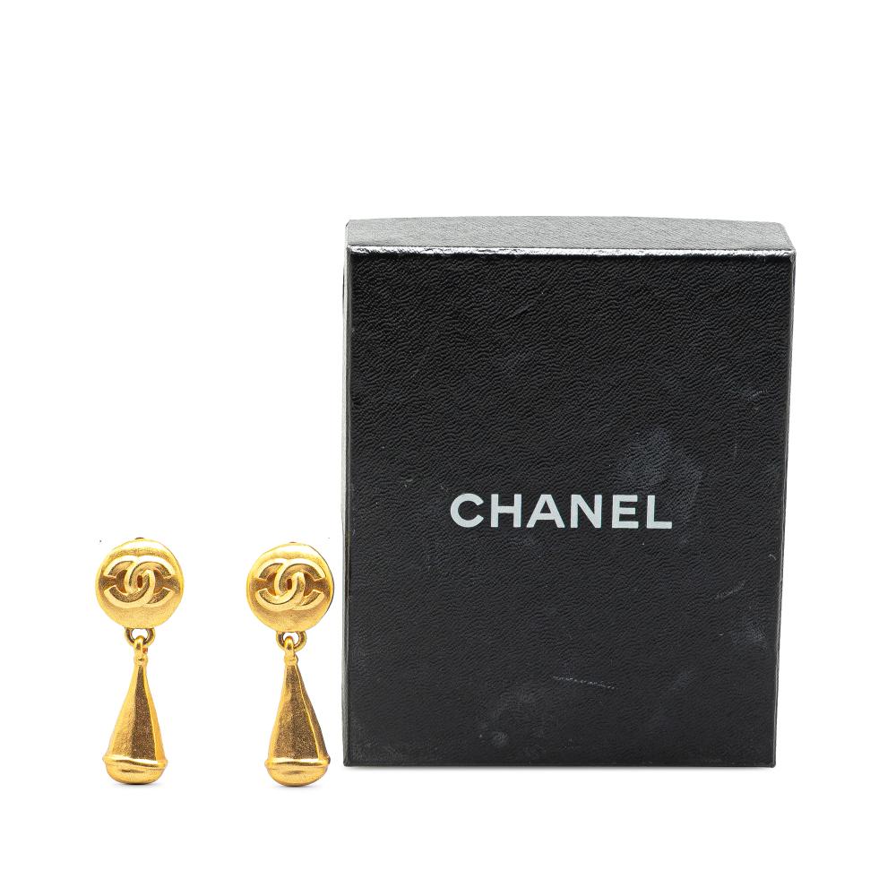 Chanel B Chanel Gold Gold Plated Metal CC Teardrop Clip On Earrings France