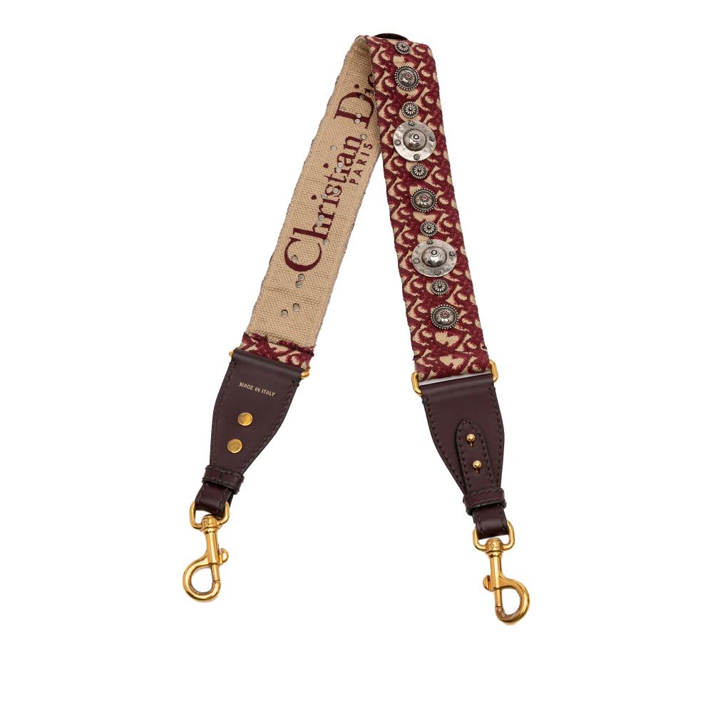 Christian Dior B Dior Red Dark Red Canvas Fabric Studded Oblique Bag Strap Italy