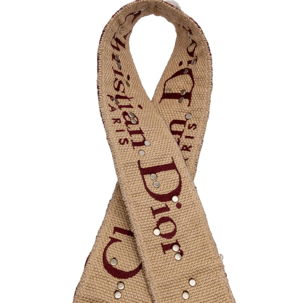 Christian Dior B Dior Red Dark Red Canvas Fabric Studded Oblique Bag Strap Italy