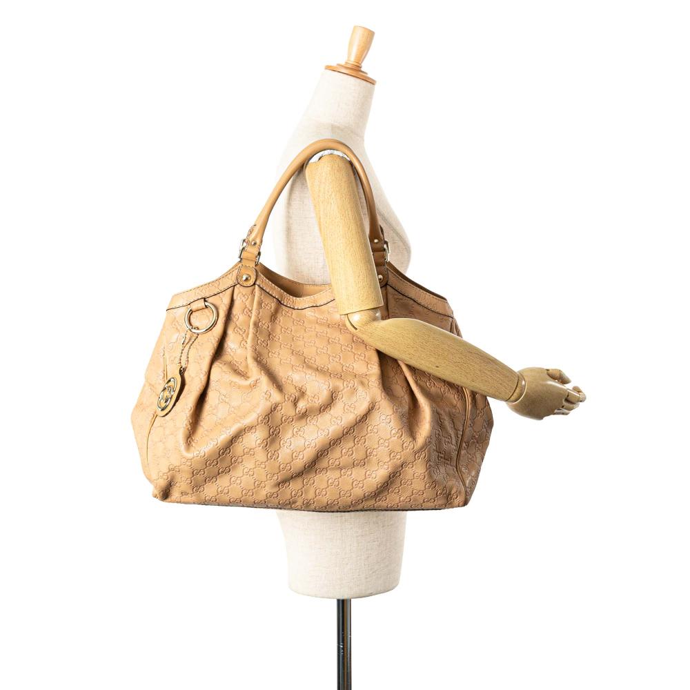 Gucci AB Gucci Brown Beige Calf Leather Large Guccissima Sukey Tote Italy