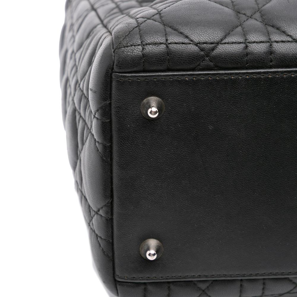 Christian Dior B Dior Black Lambskin Leather Leather Medium Lambskin Cannage Lady Dior Italy