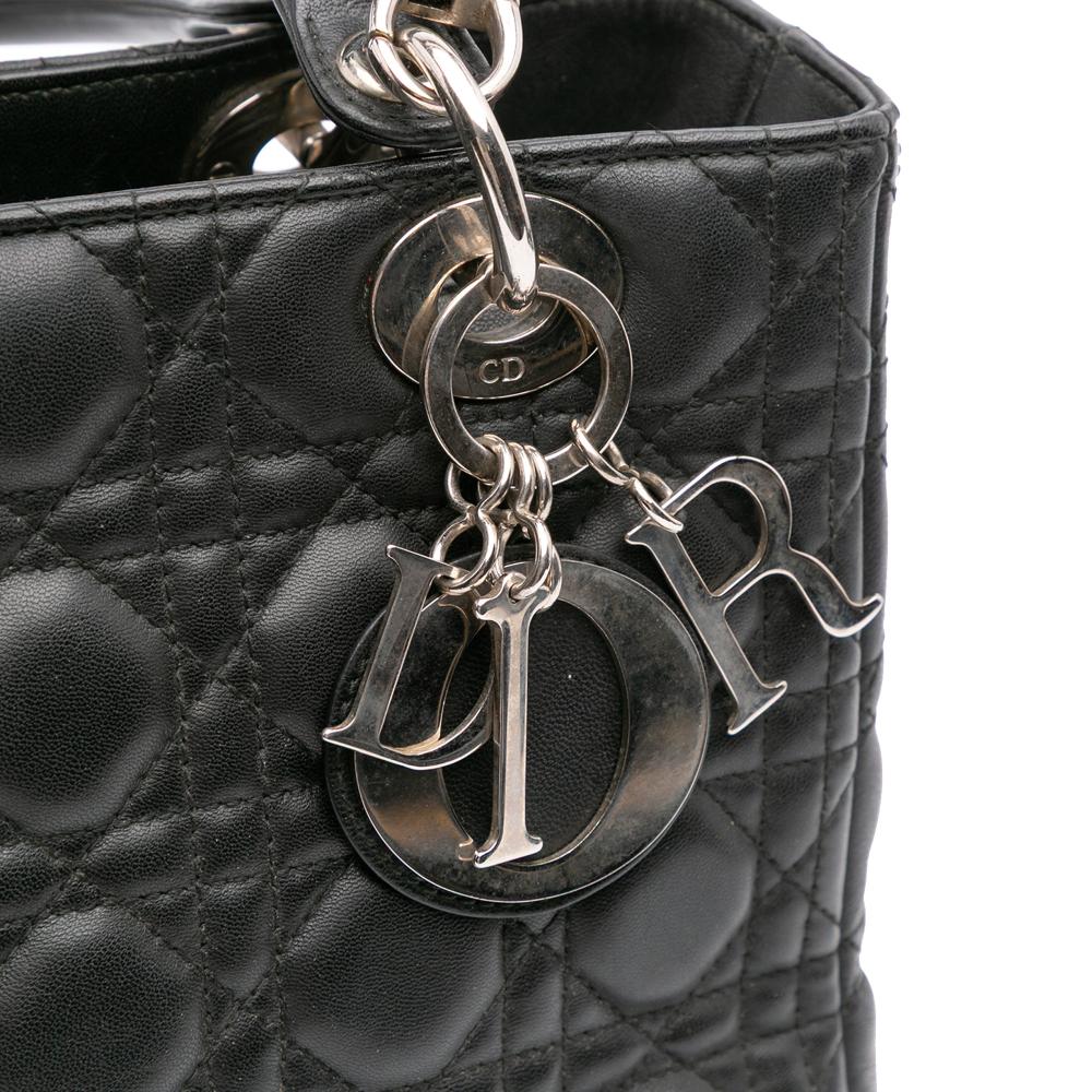 Christian Dior B Dior Black Lambskin Leather Leather Medium Lambskin Cannage Lady Dior Italy