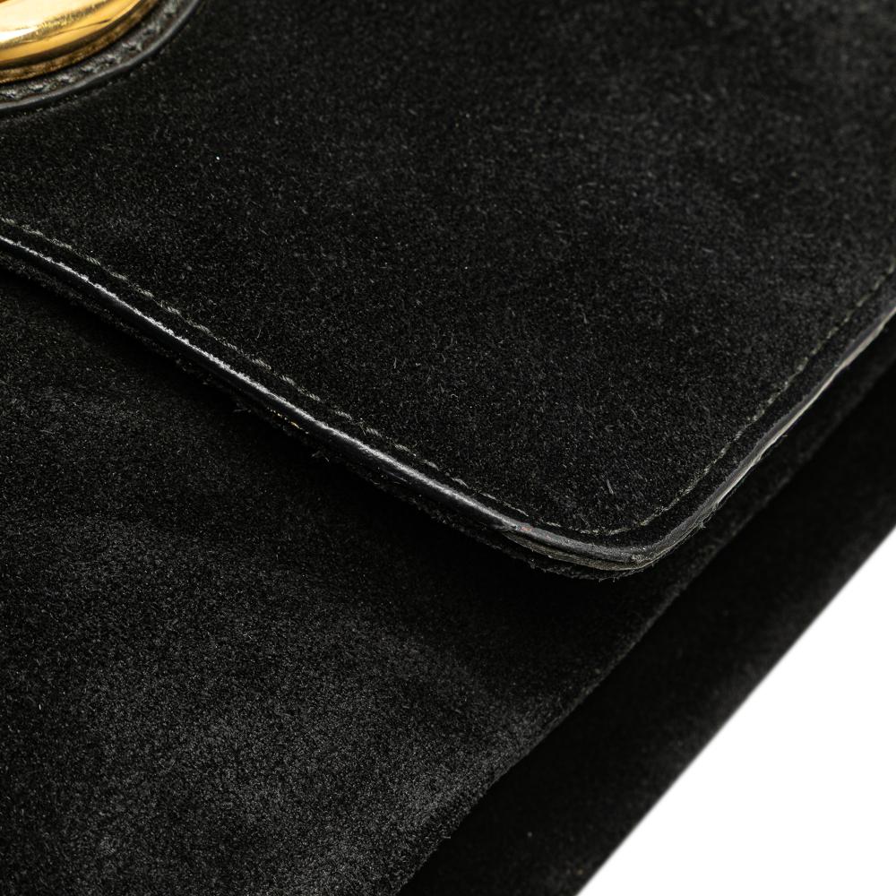 Gucci B Gucci Black Suede Leather Medium Arli Crossbody Italy