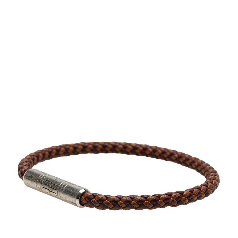 Hermès B Hermès Brown with Silver Calf Leather Swift Dressage Single Tour Bracelet Italy