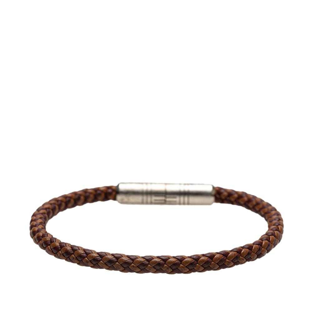 Hermès B Hermès Brown with Silver Calf Leather Swift Dressage Single Tour Bracelet Italy