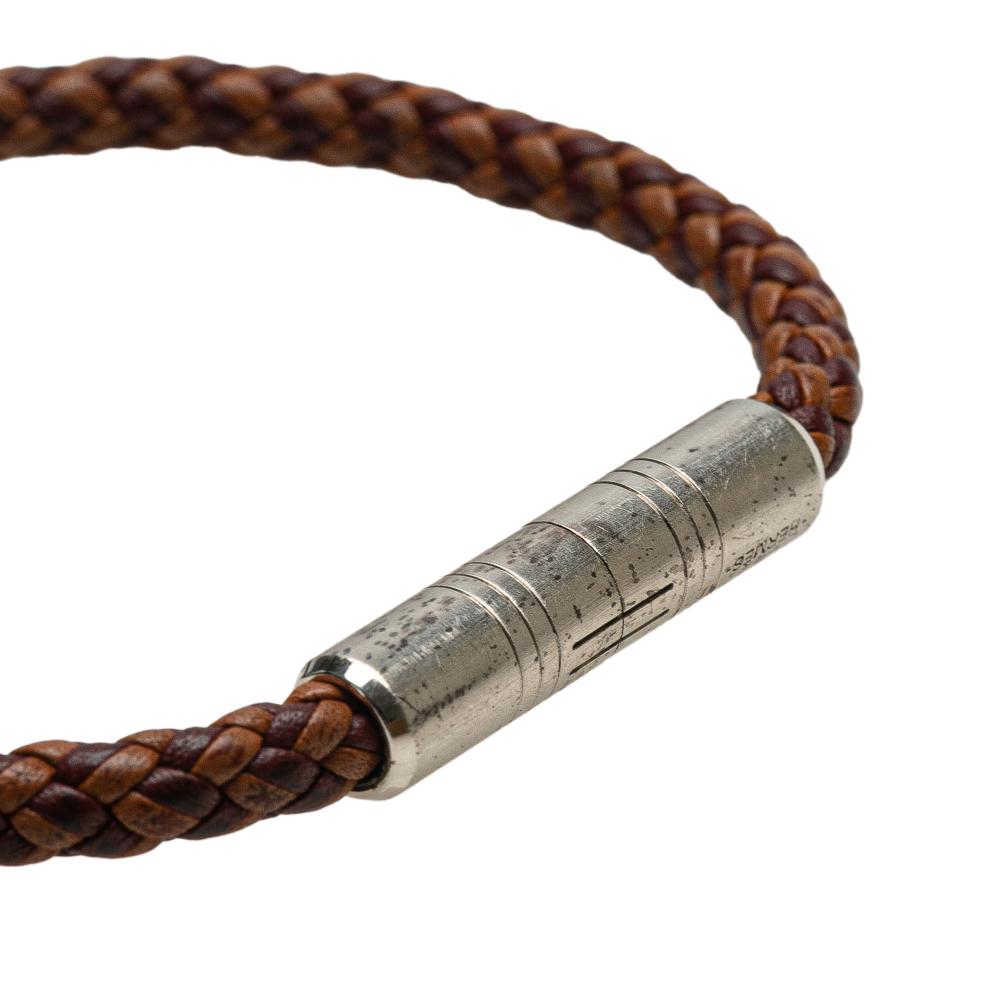 Hermès B Hermès Brown with Silver Calf Leather Swift Dressage Single Tour Bracelet Italy