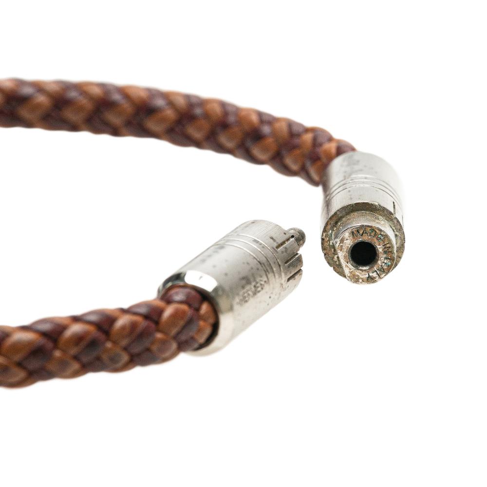 Hermès B Hermès Brown with Silver Calf Leather Swift Dressage Single Tour Bracelet Italy