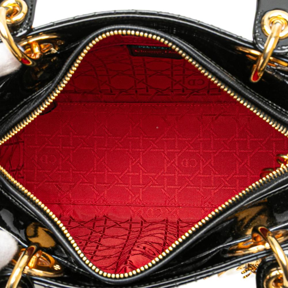 Christian Dior B Dior Black Patent Leather Leather Medium Patent Cannage Lady Dior Italy