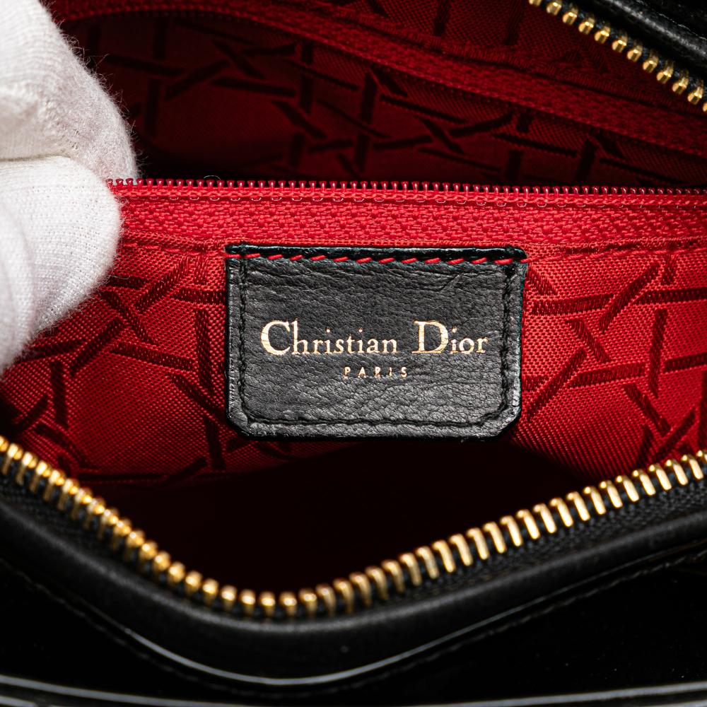 Christian Dior B Dior Black Patent Leather Leather Medium Patent Cannage Lady Dior Italy