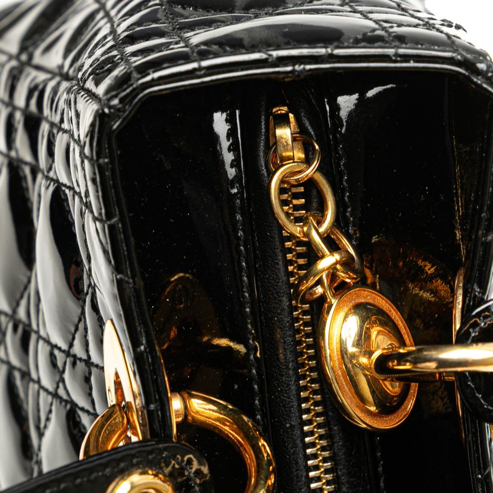 Christian Dior B Dior Black Patent Leather Leather Medium Patent Cannage Lady Dior Italy