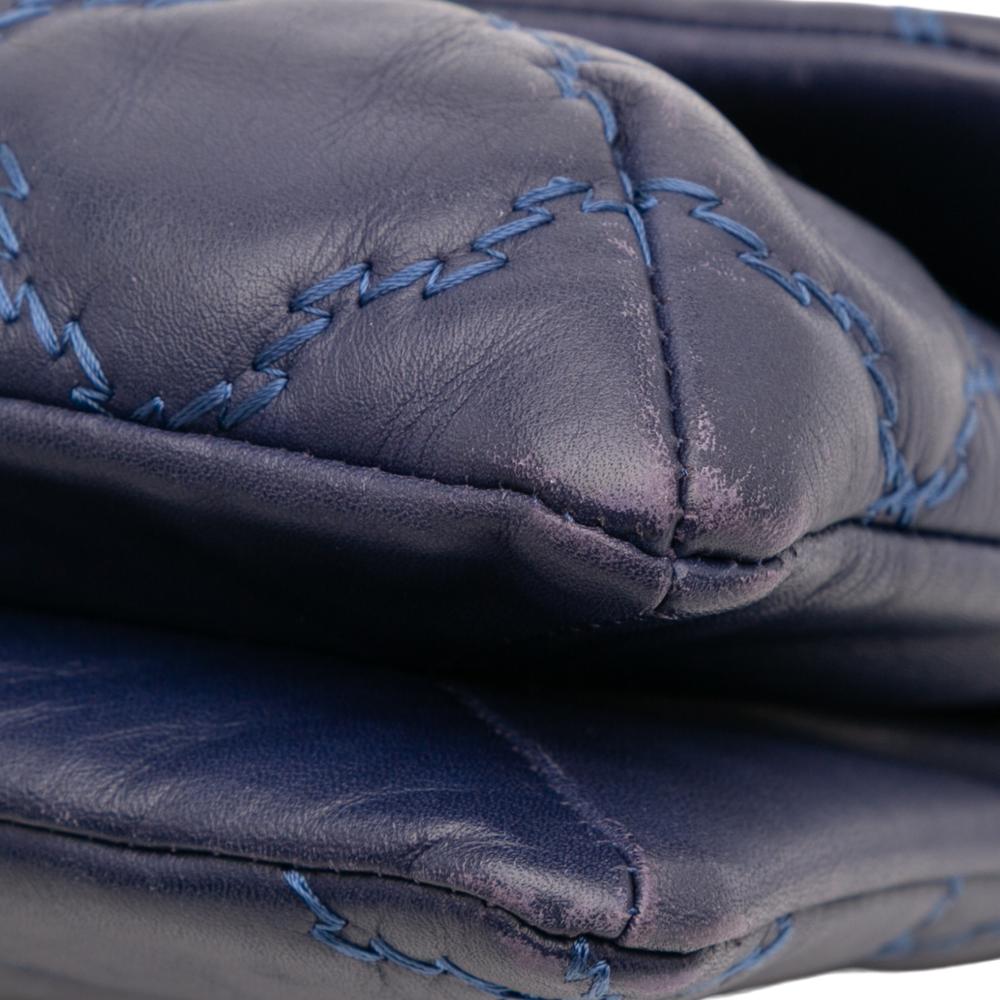 Chanel B Chanel Blue Midnight Blue Lambskin Leather Leather Mini Double Stitch Hamptons Flap France