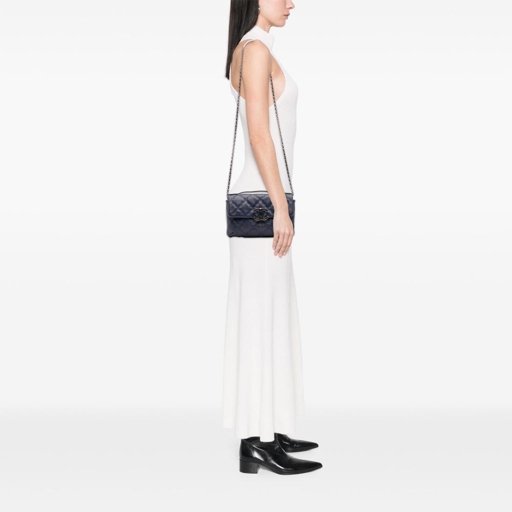 Chanel B Chanel Blue Midnight Blue Lambskin Leather Leather Mini Double Stitch Hamptons Flap France