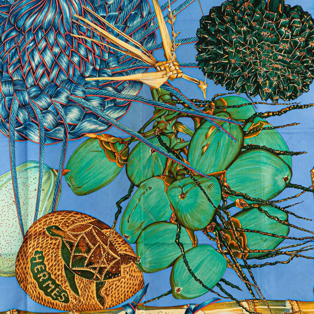 Hermès AB Hermès Blue Silk Fabric Nouvelle Caledonie Scarf France