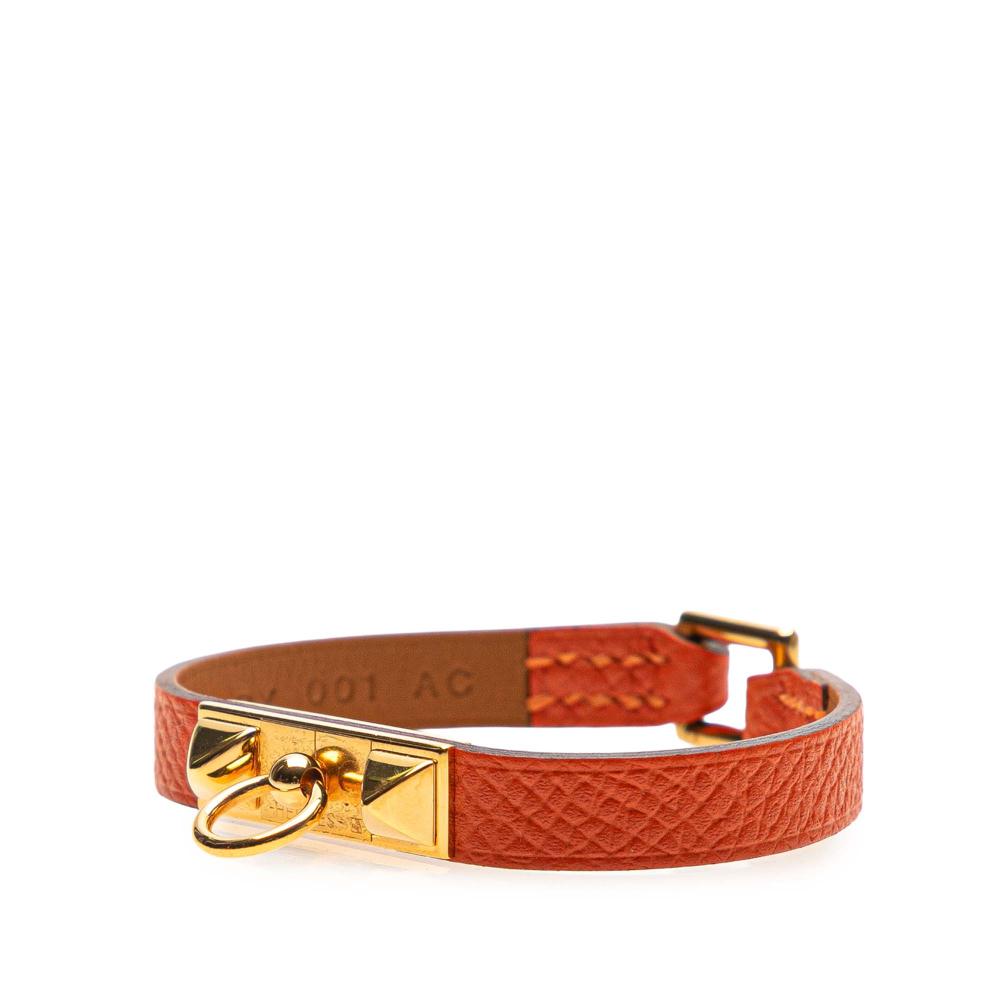 Hermès B Hermès Orange with Gold Calf Leather Epsom Rivale Mini Bracelet France
