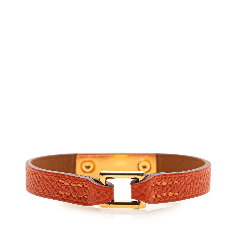 Hermès B Hermès Orange with Gold Calf Leather Epsom Rivale Mini Bracelet France