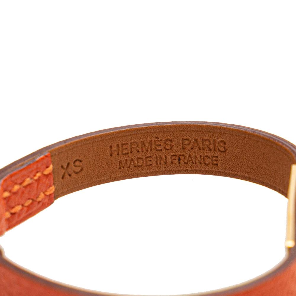 Hermès B Hermès Orange with Gold Calf Leather Epsom Rivale Mini Bracelet France