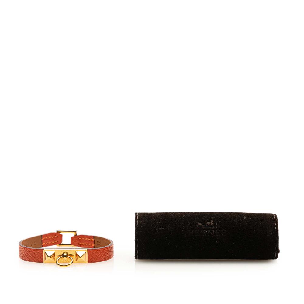 Hermès B Hermès Orange with Gold Calf Leather Epsom Rivale Mini Bracelet France