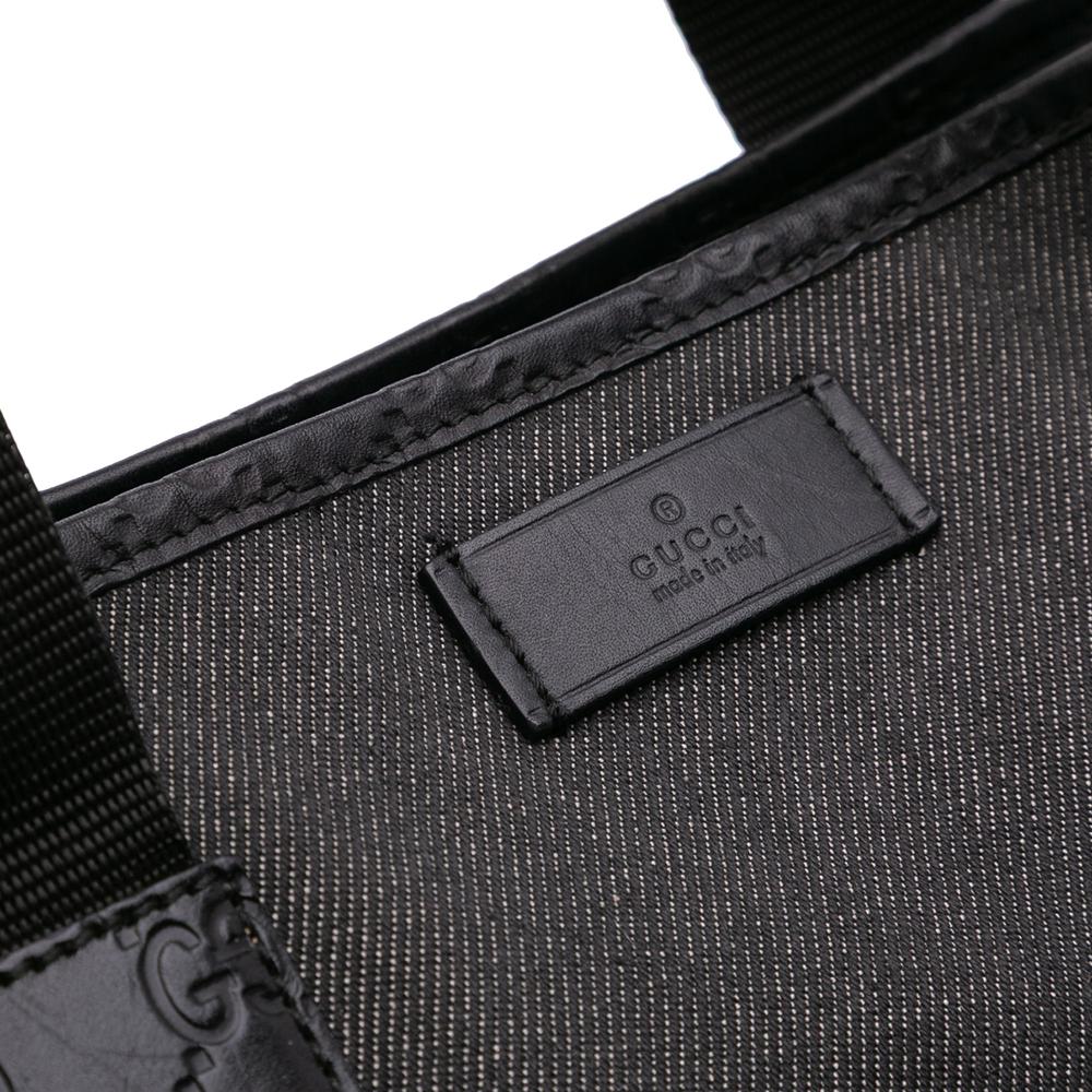 Gucci B Gucci Black Denim Fabric Guccissima Trimmed Tote Italy