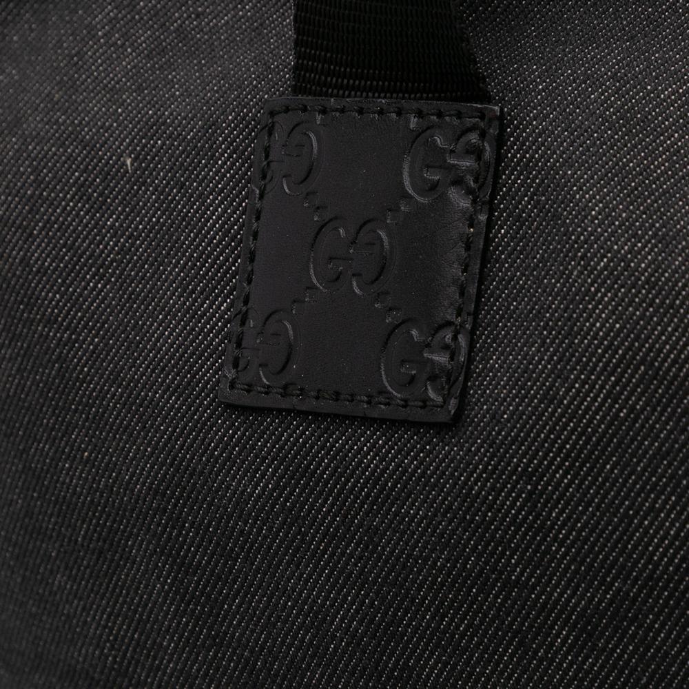 Gucci B Gucci Black Denim Fabric Guccissima Trimmed Tote Italy