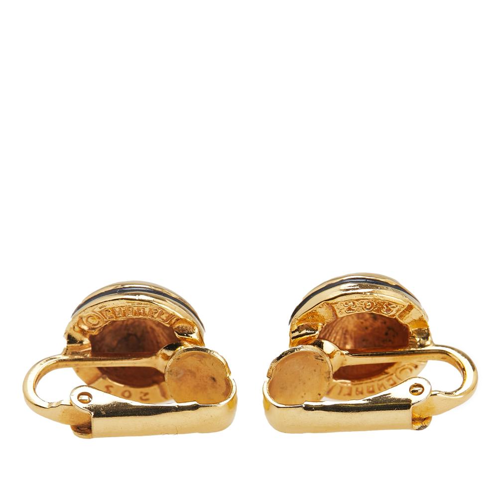 Chanel B Chanel Gold Gold Plated Metal CC Button Clip On Earrings France