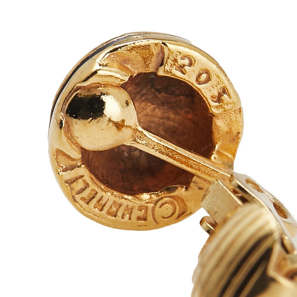 Chanel B Chanel Gold Gold Plated Metal CC Button Clip On Earrings France