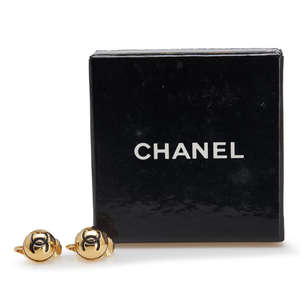 Chanel B Chanel Gold Gold Plated Metal CC Button Clip On Earrings France
