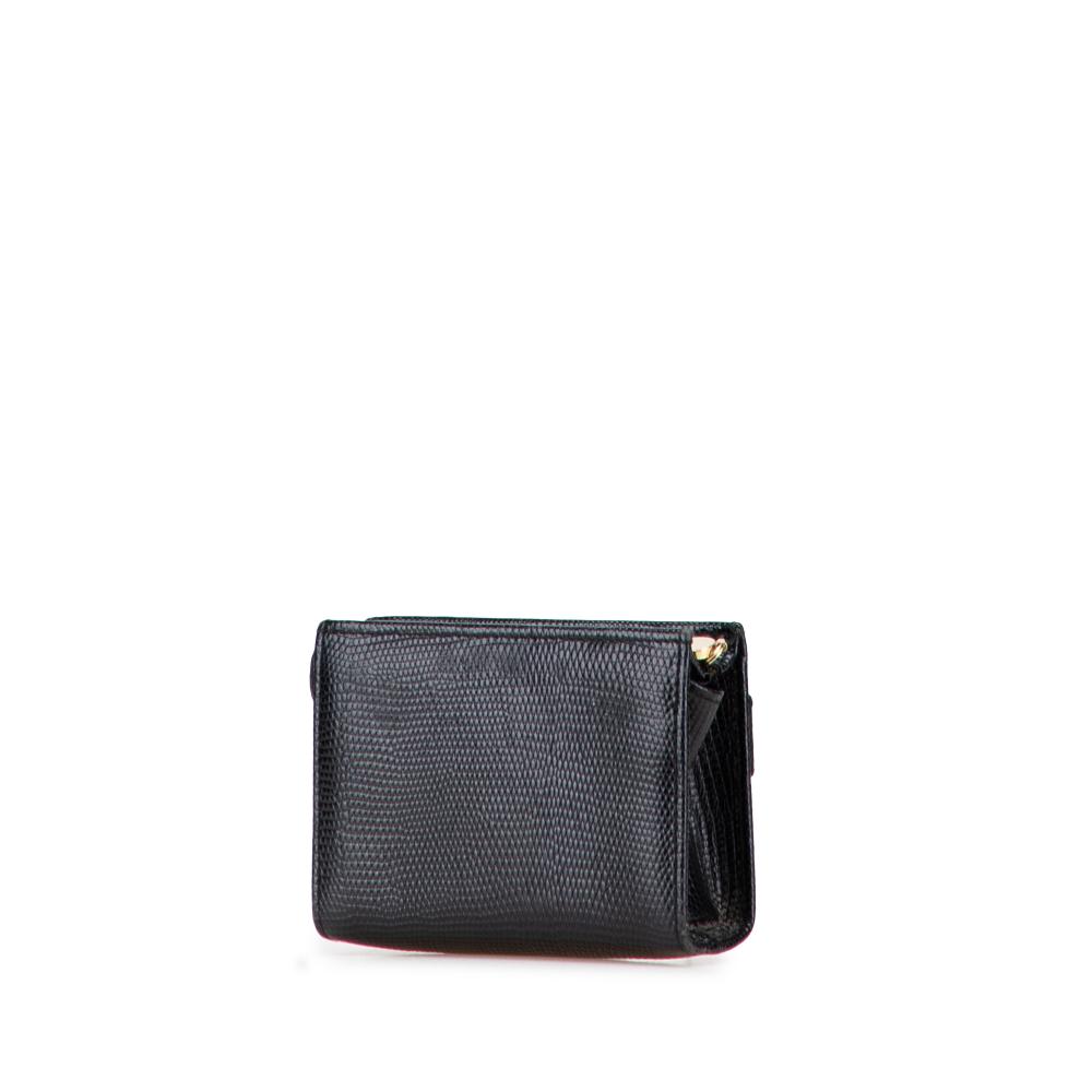Ferragamo B Ferragamo Black Calf Leather Embossed Lizard Vara Bow Pouch Italy