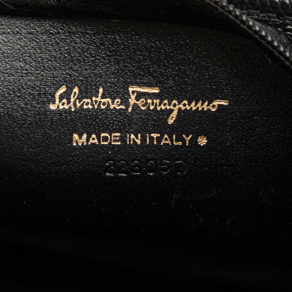 Ferragamo B Ferragamo Black Calf Leather Embossed Lizard Vara Bow Pouch Italy