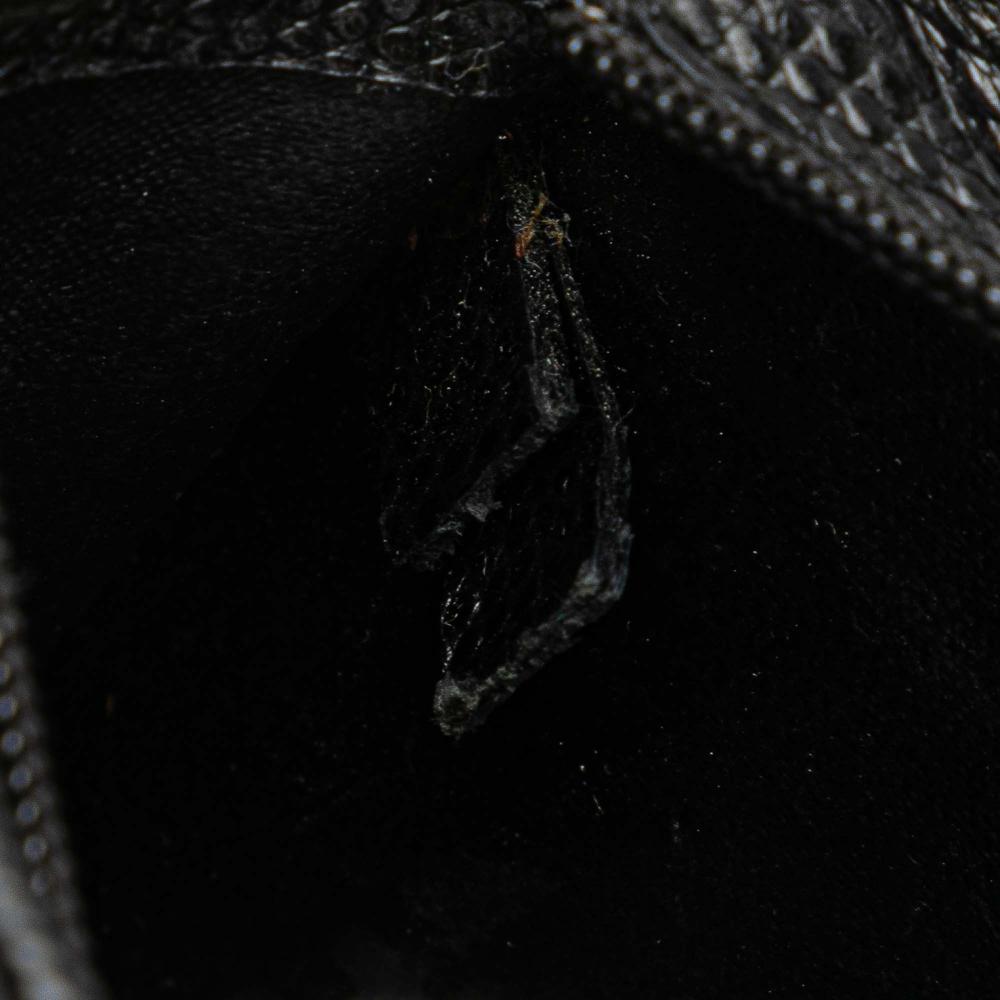 Ferragamo B Ferragamo Black Calf Leather Embossed Lizard Vara Bow Pouch Italy