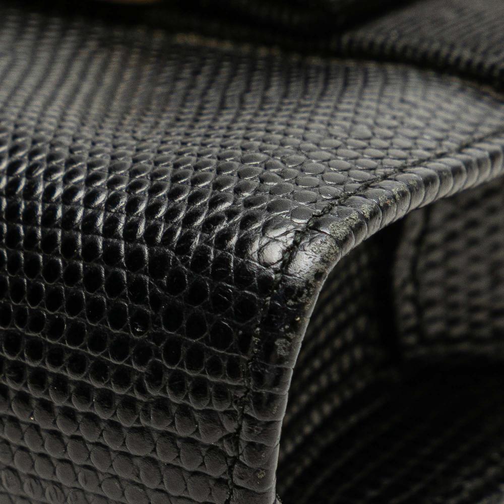 Ferragamo B Ferragamo Black Calf Leather Embossed Lizard Vara Bow Pouch Italy