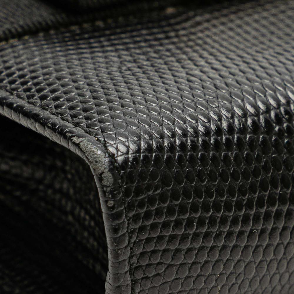 Ferragamo B Ferragamo Black Calf Leather Embossed Lizard Vara Bow Pouch Italy