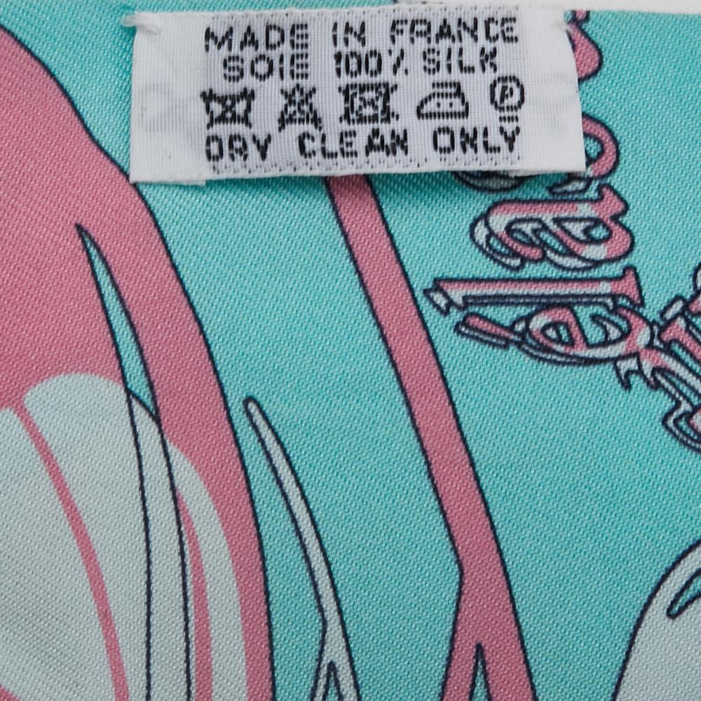 Hermès B Hermès Blue Light Blue Silk Fabric Caleche Mors Et Bouteilles Twilly Scarf France