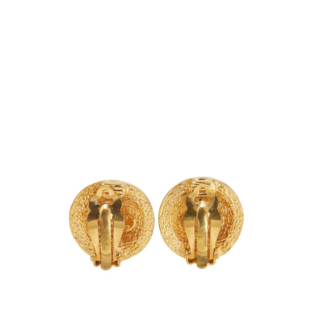 Chanel B Chanel Gold with Silver Gold Plated Metal and Silver Plated CC Round Clip On Earrings France