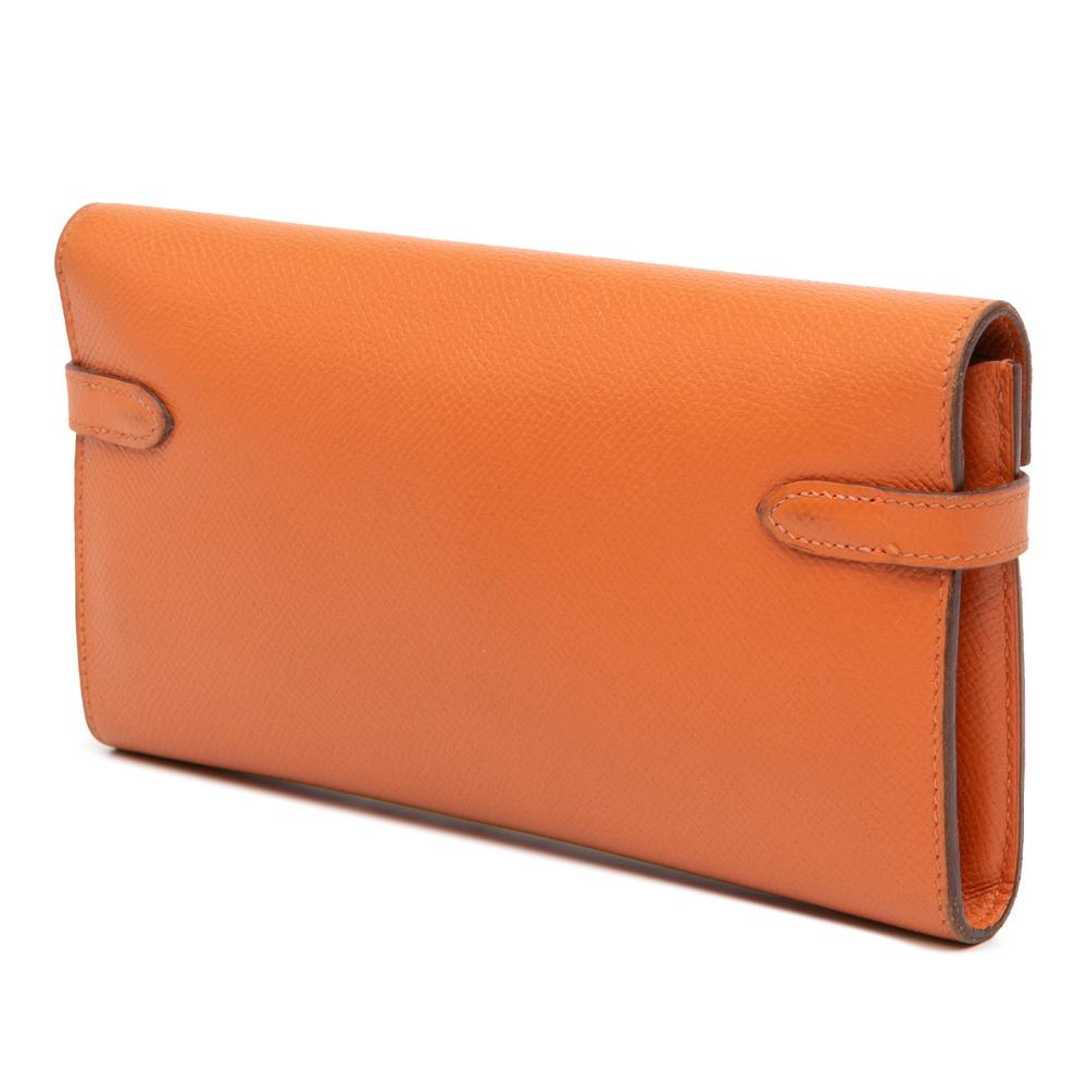 Hermès B Hermès Orange Calf Leather Epsom Kelly Longue Wallet France