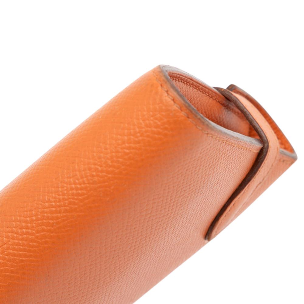 Hermès B Hermès Orange Calf Leather Epsom Kelly Longue Wallet France