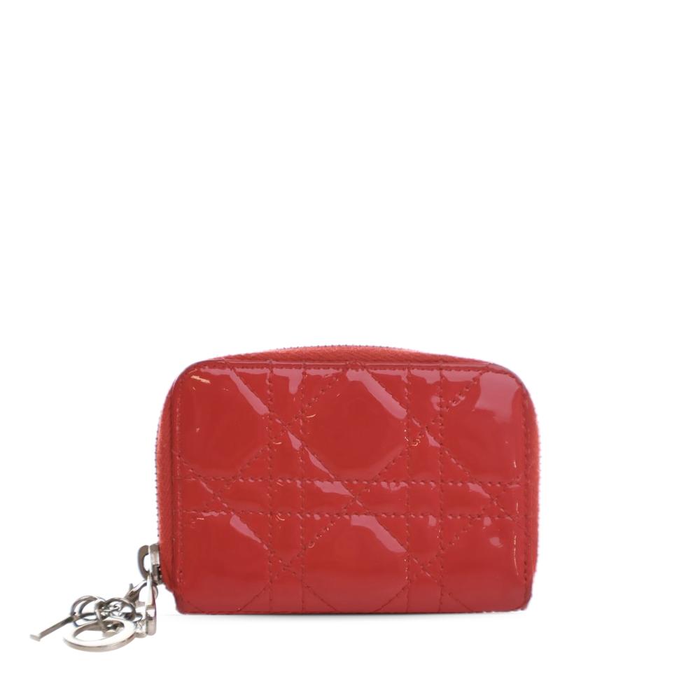Christian Dior B Dior Red Patent Leather Leather Small Patent Cannage Lady Dior Voyageur Coin Purse Italy