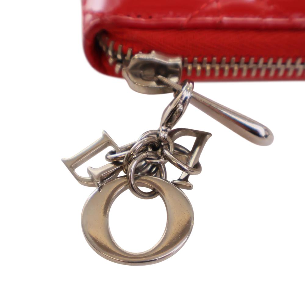 Christian Dior B Dior Red Patent Leather Leather Small Patent Cannage Lady Dior Voyageur Coin Purse Italy