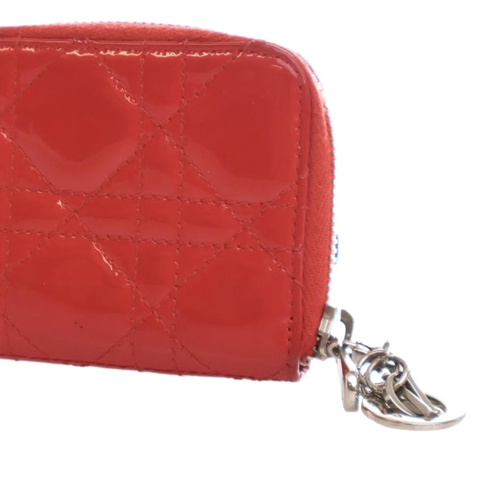 Christian Dior B Dior Red Patent Leather Leather Small Patent Cannage Lady Dior Voyageur Coin Purse Italy