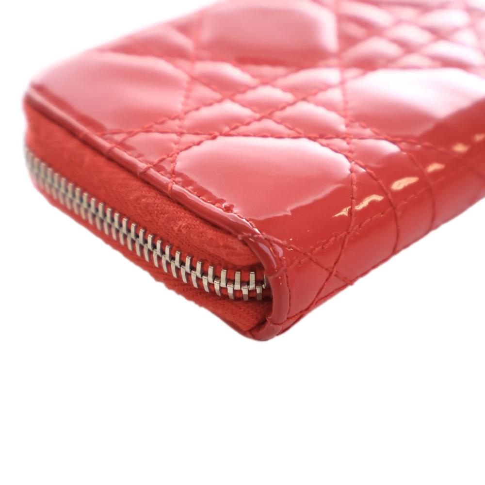Christian Dior B Dior Red Patent Leather Leather Small Patent Cannage Lady Dior Voyageur Coin Purse Italy