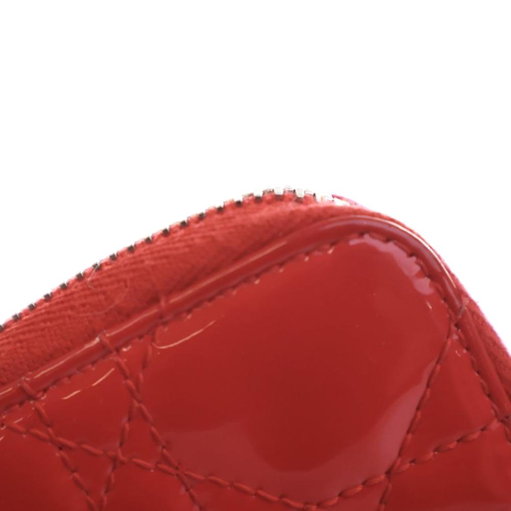 Christian Dior B Dior Red Patent Leather Leather Small Patent Cannage Lady Dior Voyageur Coin Purse Italy