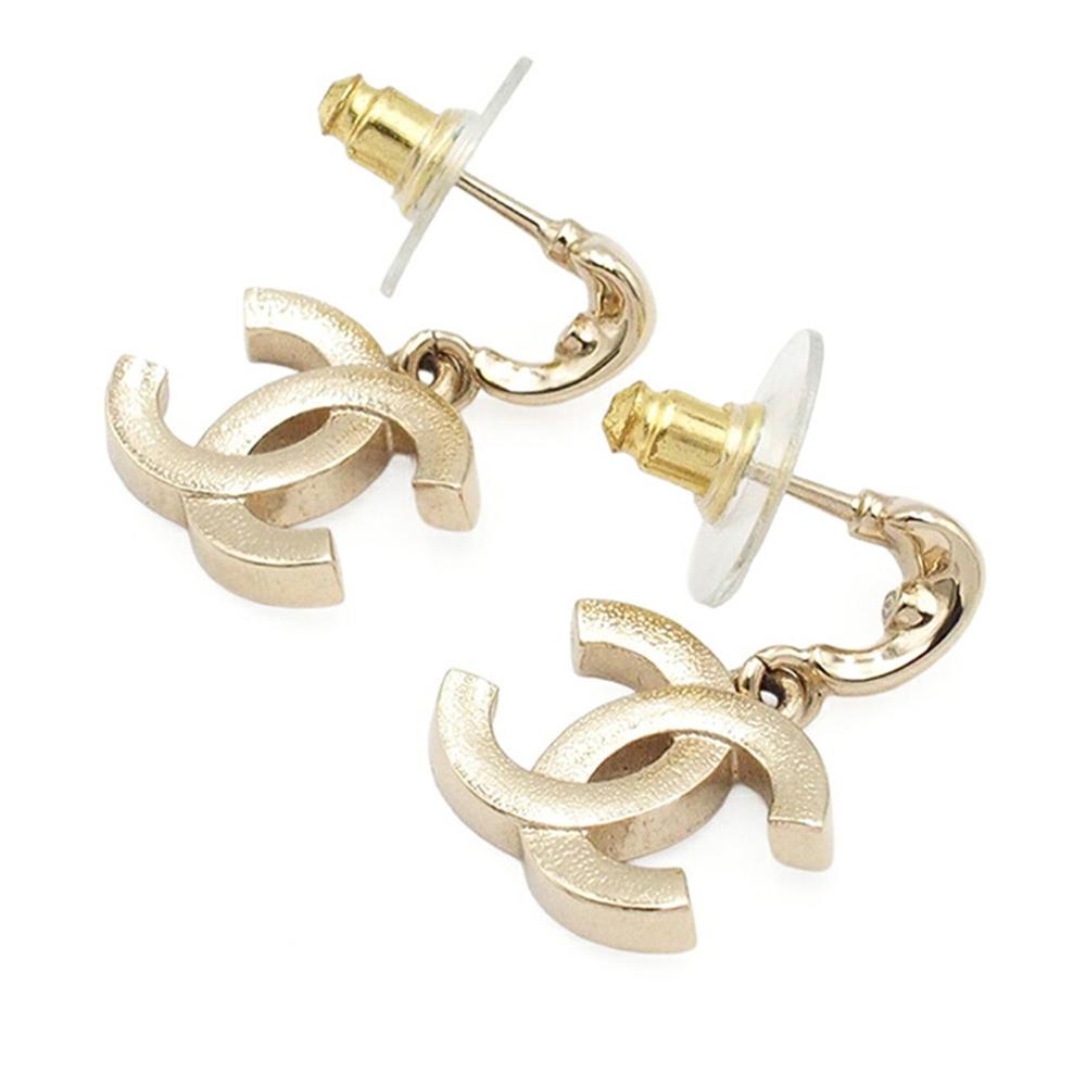 Chanel AB Chanel Silver Silver Plated Metal CC Crystal Drop Push Back Earrings Italy