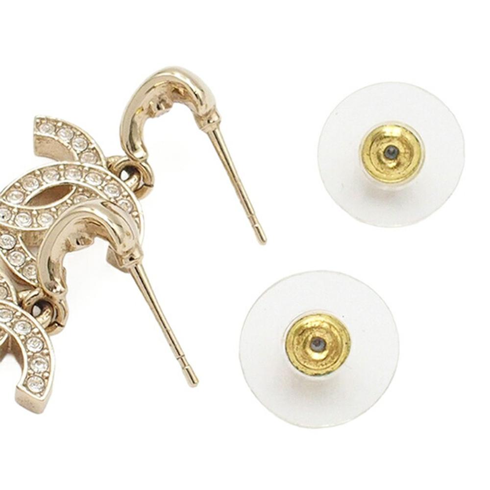 Chanel AB Chanel Silver Silver Plated Metal CC Crystal Drop Push Back Earrings Italy