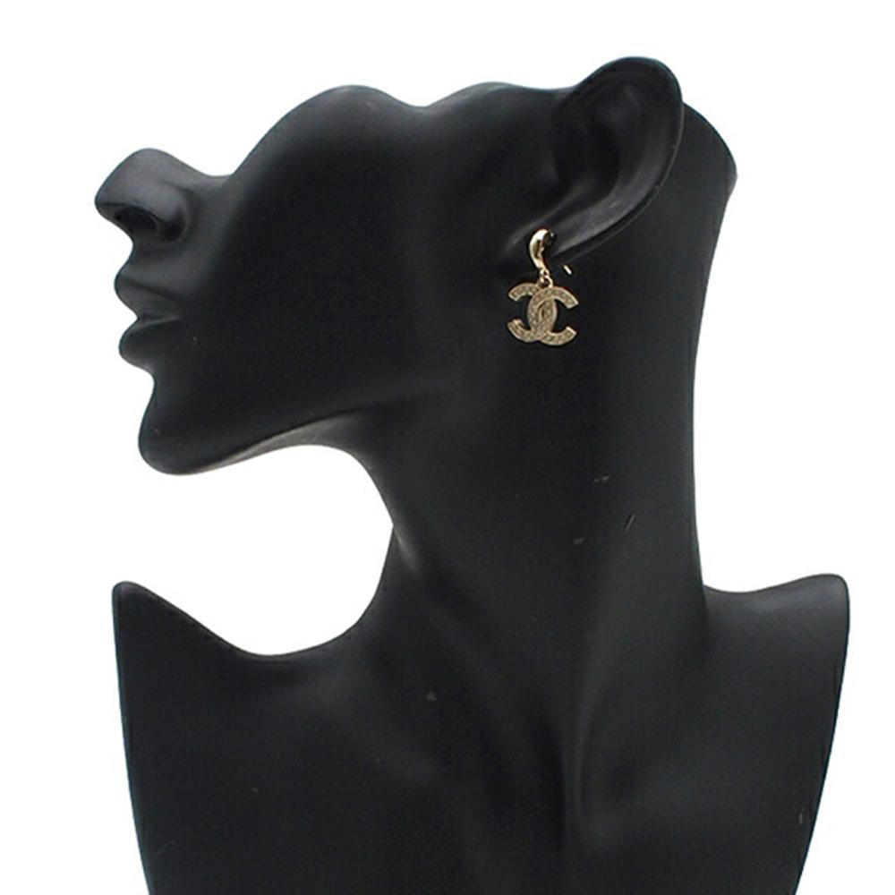 Chanel AB Chanel Silver Silver Plated Metal CC Crystal Drop Push Back Earrings Italy